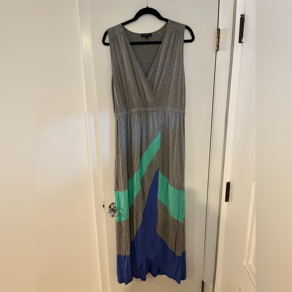 Spense Gray Maxi Dress with Teal & Blue Colorblock